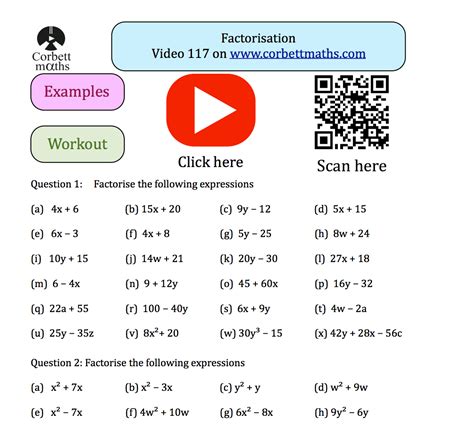 Factorisation Textbook Exercise Corbettmaths