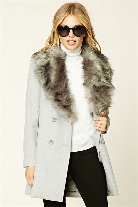 A Woven Wool Blend Coat Featuring A Removable Faux Fur Collar A