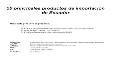 50 Principales Productos De Importación De Ecuador€¦ · 3 Preferencias