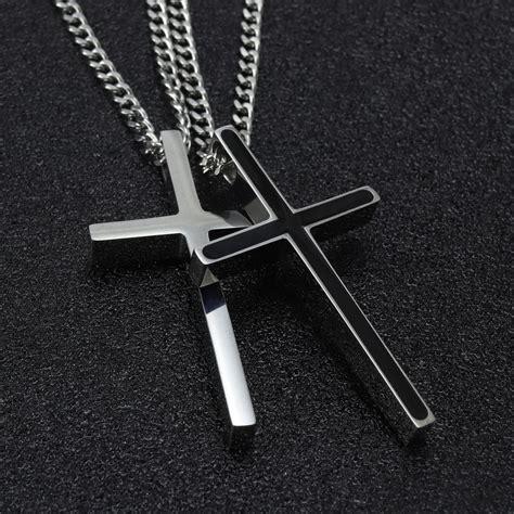 Men's Black Cross Necklace, Cross Necklaces for Men, Gold Silver Cross ...