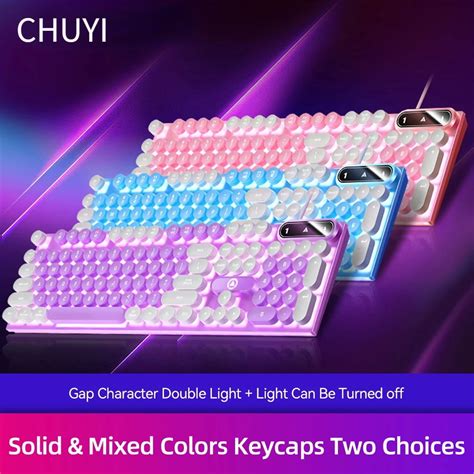 Retro Punk Round Keycap Gaming Keyboard Wired Rgb Backlit Keyboard Usb