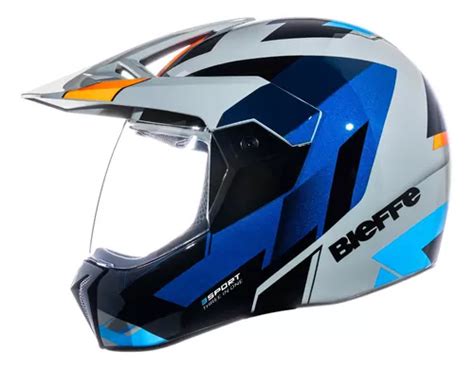 Capacete Para Moto Integral Bieffe 3 Sport Cinza E Azul Brilhante React