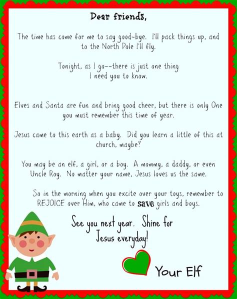 Elf On The Shelf Farewell Letter Printable