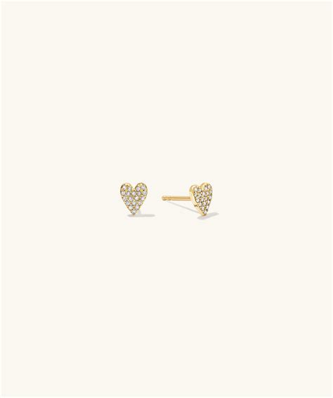 14k Gold Handcrafted Mini Heart Pavé Diamond Stud Earrings - Jewelry
