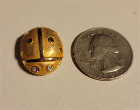 Vintage 1980s Goldtone Ladybug Brooch Pin Crystal Eyes Gem