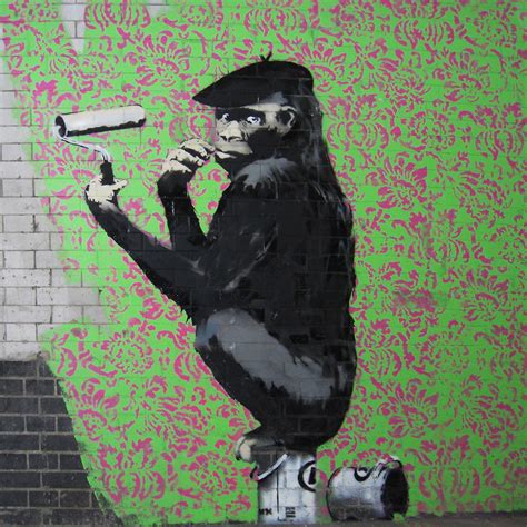 Banksy Monkey Painting Wall – Graffiti Street Art – Photo Printed on M – newArtMix