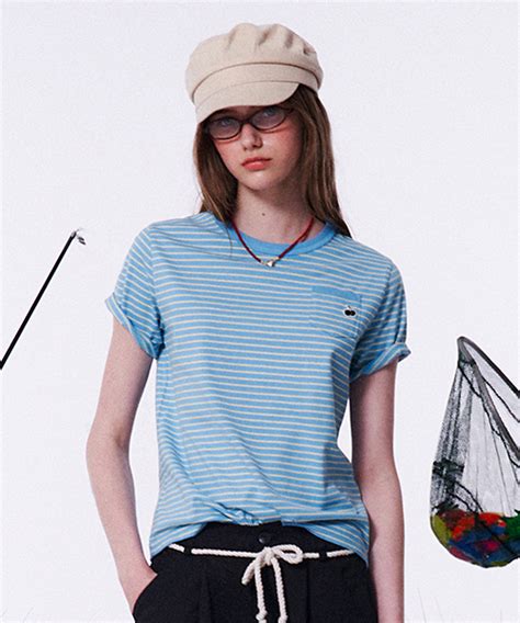 MUSINSA KIRSH Unimono Cherry Stripe T Shirt Sky