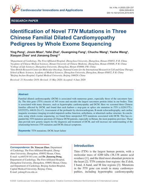 PDF Identification Of Novel TTN Mutations In Three Chinese Familial