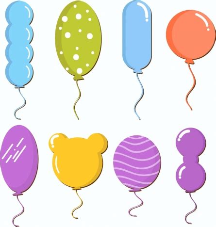 Balloon icons collection various colorful shapes decoration vectors ...