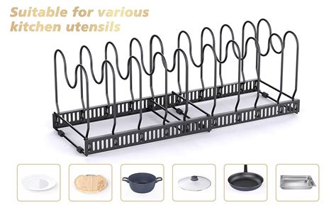 Rainbean Expandable Pans Organiser Rack Pot And Pan Lid Holder With