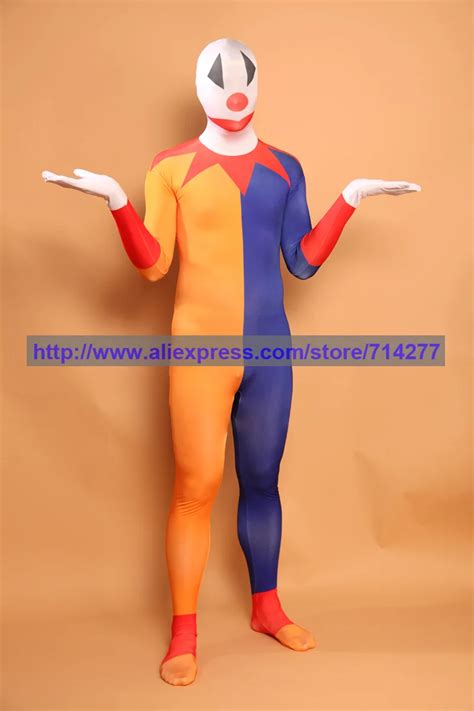 Custom Made Wholesale Yellow And Blue Clown Design Unisex Lycra Spandex