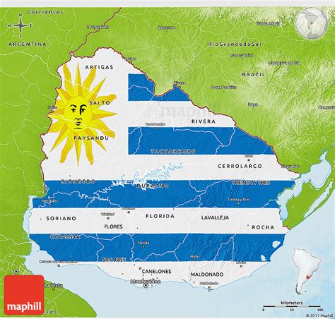 Flag 3D Map of Uruguay, physical outside