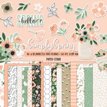 Spring Floral Digital Paper And Clipart Set By Paper Starr Tpt