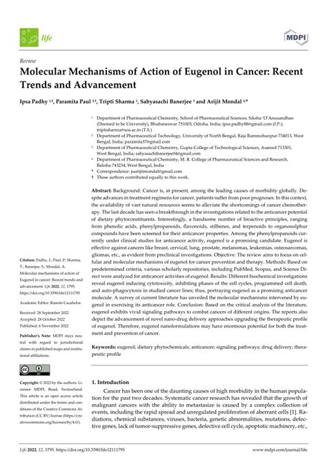 PDF Molecular Mechanisms Of Action Of Eugenol In Cancer Recent