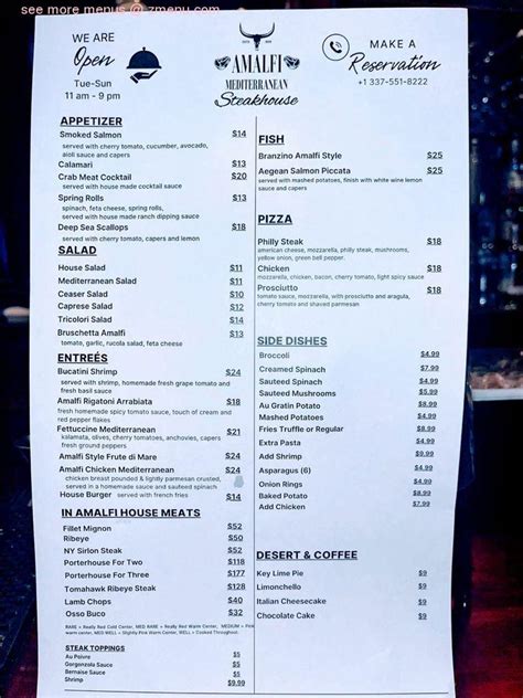 Steakhouse Sensations Uncovering The Flavors Of Amalfi Steakhouses New Iberia Menu