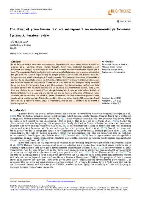 Pdf The Effect Of Green Human Resource Management On Environmental Performance Systematic