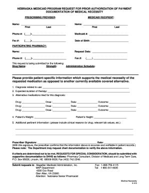 Fillable Online Medical Necessity Form Nebraskafhsccom Fax Email