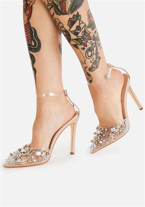 AZALEA WANG Jewel Stiletto Heels Nude Heels Jeweled Heels Stiletto Heels