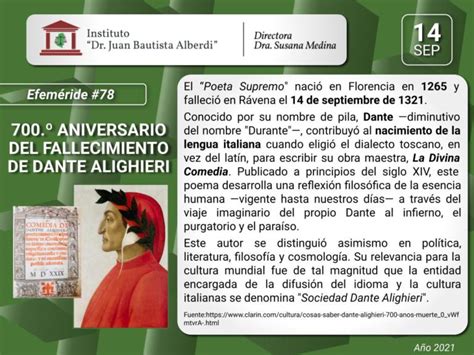 Efemeride Aniversario Del Fallecimiento De Dante Alighieri