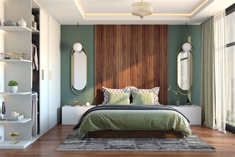 Green And Brown Wall Design With Wooden Wall Panel Livspace