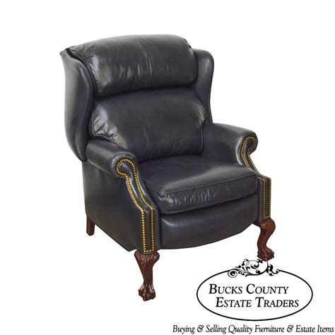 Hancock And Moore Black Leather Chippendale Style Ball And Claw Recliner Wing Chair Etsy