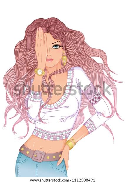 Portrait Girl Long Hair Covering Eyes Over Royalty Free Licensable