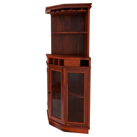 Solid Wood Corner Liquor Display Cabinet With Wine Storage