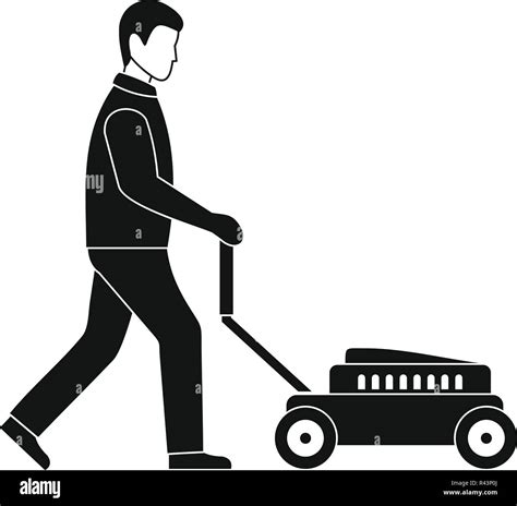 Man With Lawn Mower Icon Simple Illustration Of Man With Lawn Mower