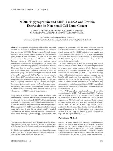 MDR1 P Glycoprotein And MRP 1 MRNA And Protein Expression In