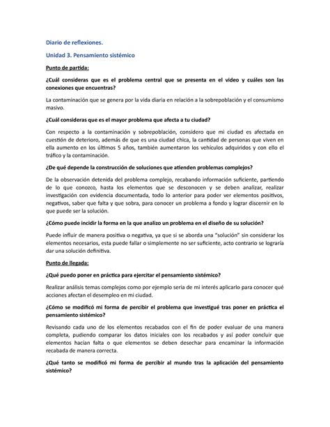 Diario De Reflexiones U Unidad Pensamiento Sist Mico Punto De