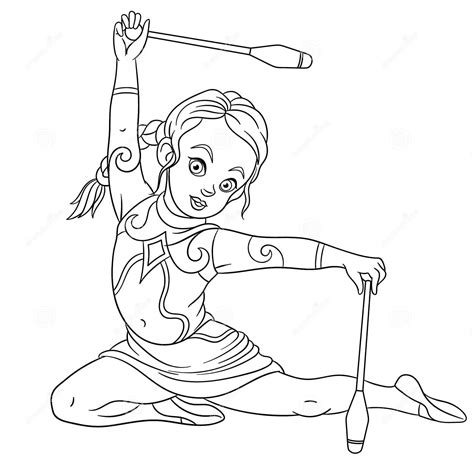 Girl Rhythmic Gymnastic With Juggling Clubs Coloring Pages Coloring Cool