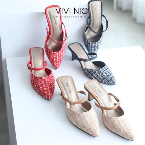 Jual VIVI NICI Freya Sandal Mules Hak 5 Cm Shopee Indonesia