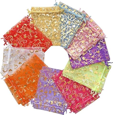 Amazon Jexila 100PCS Sheer Heart Organza Bags 5 X7 Multicolor