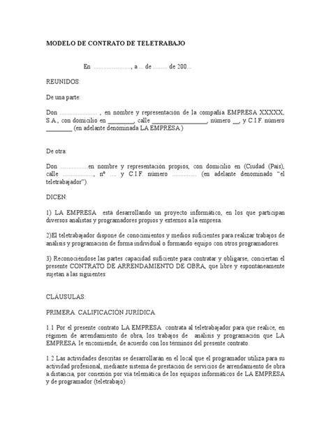 Modelo De Contrato De Teletrabajo Arbitraje Propiedad Intelectual