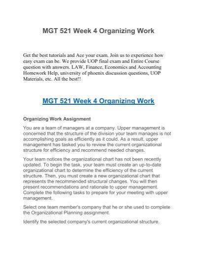 Mgt Week Organizing Work Uop Homework Tutorial