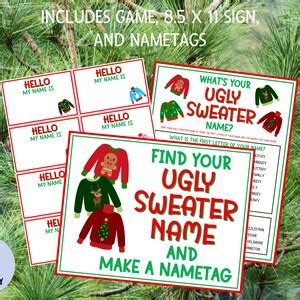 What S Your Ugly Sweater Name Game With Nametags Sign Ugly Sweater