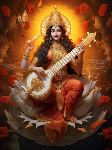 Premium AI Image Illustration Of Saraswati Devi Goddess Happy Vasant