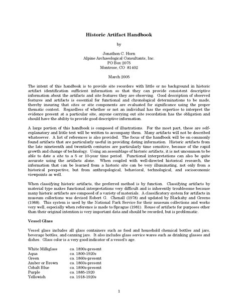 Historic Artifact Handbook | Summaries History | Docsity
