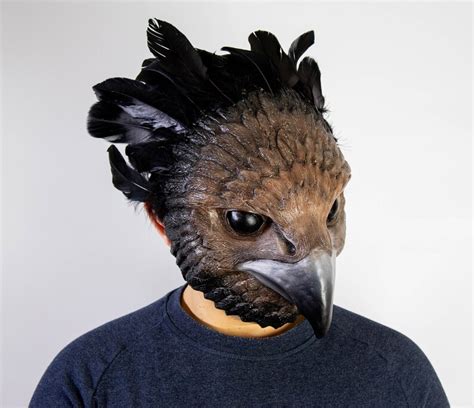 Bird Mask With Natural Feathers For Cosplay Or Carnival Falcon Etsy