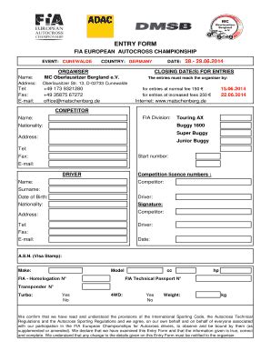 Fillable Online Autocross Ec ENTRY FORM Matschenberg Autocross Ec