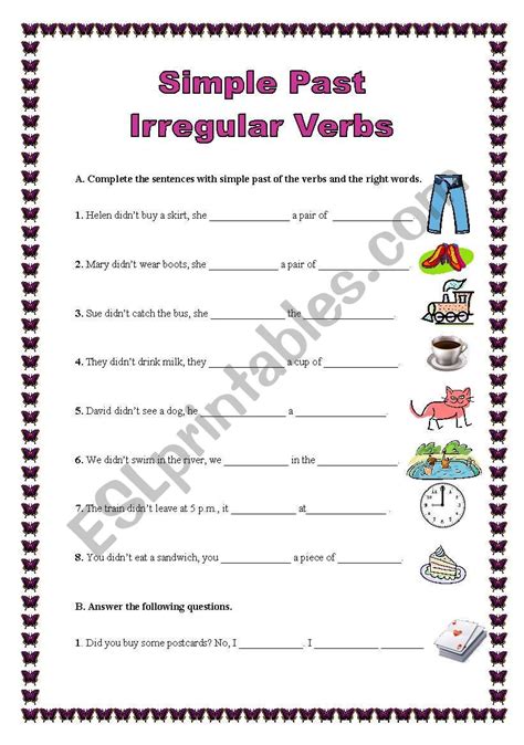 Simple Past Irregular Verbs Exercises Printable Online Degrees