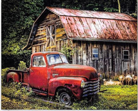 Red Truck At The Barn Quilting Fabric Panel Digital Etsy In 2021