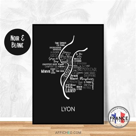 Black and White Poster of Lyon With All the Names of the - Etsy