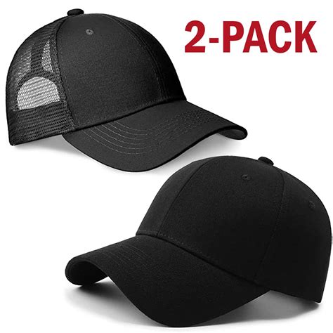 Qandq Essentials 2 Pack Mlxl Black Solid Baseball Cap And Mesh Trucker