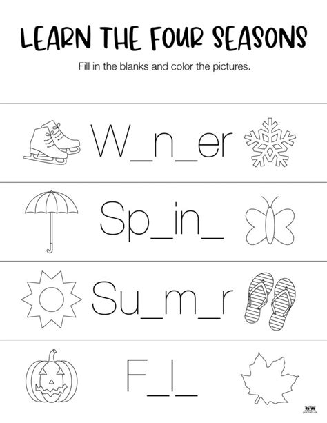 Four Seasons Worksheets Printables Pages Printabulls