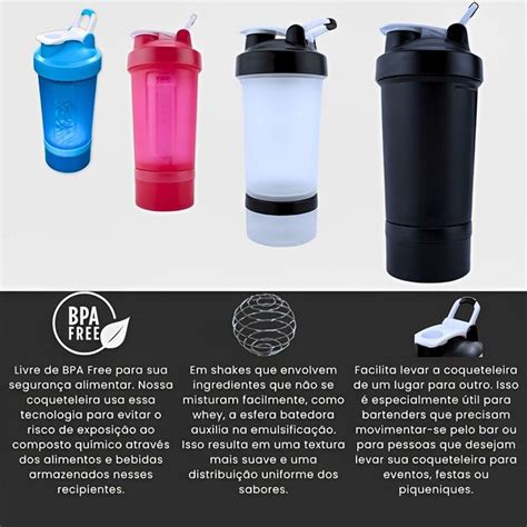 Coqueteleira Academia Shaker Bpa Free Porta Whey E Comprimido Mola