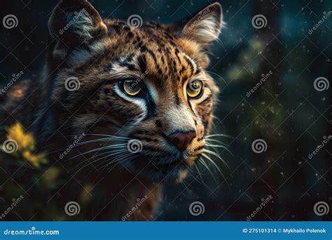 Leopard Portrait Close Up On Dark Background Neural Network AI