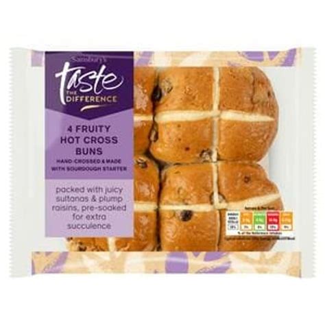 Sainsbury S Fruity Hot Cross Buns Taste The Difference X4 280g 1 25 At Sainsbury S