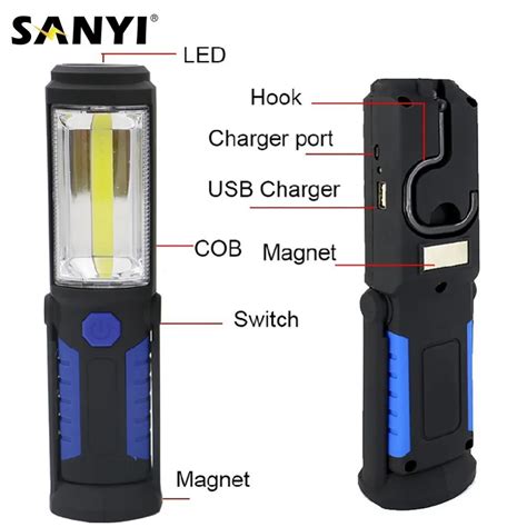 2 Modes Portable COB LED USB Rechargeable Flashlight Magnetic Work