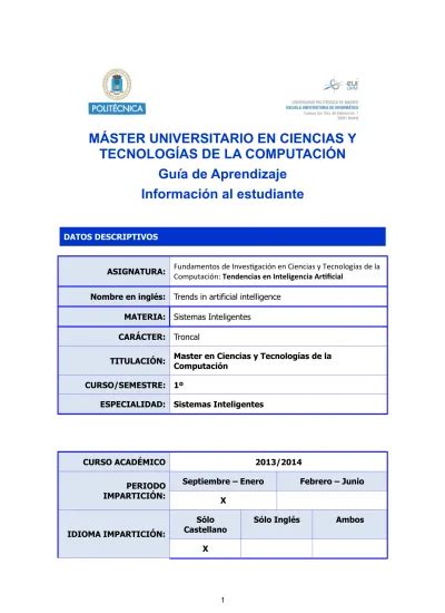 MÁSTER UNIVERSITARIO EN CIENCIAS Y TECNOLOGÍAS DE LA COMPUTACIÓN Guía